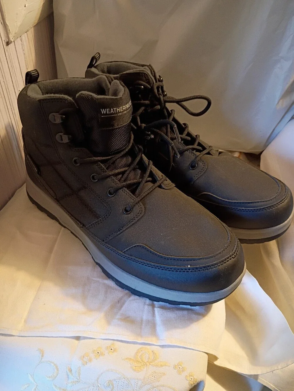 Weatherproof Jenkins Memory Foam Laceup Hiking Boot Black Men's Size 12